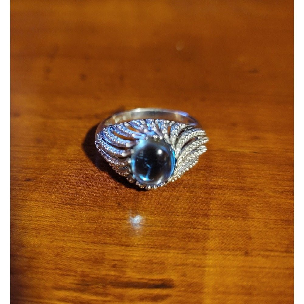 White Gold Rhodium over 925 Sterling Silver Blue Topaz Oval Cut Women's ring 9 - Picture 6 of 8